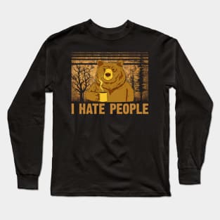 Bear coffee I hate people t-shirt vintage funny gift t-shirt Long Sleeve T-Shirt